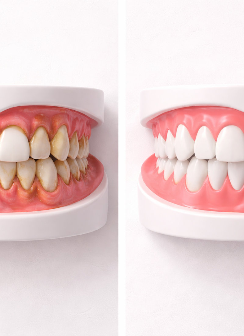 Comparación de modelos dentales saludables y enfermos
