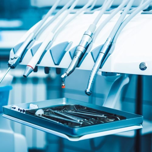 Closeup of different dentlal equipment and tools